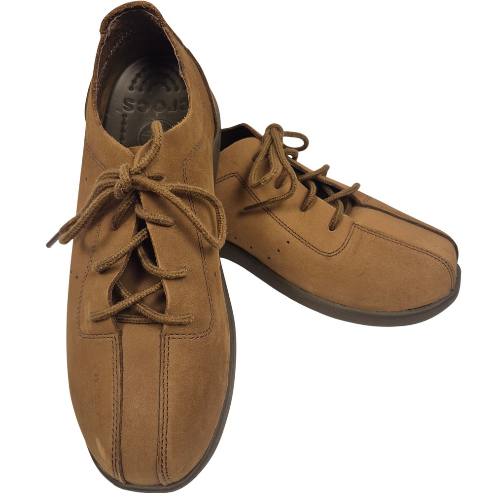 Crocs‎ Brown Leather Oxford Shoes Men's Size 8 Lace Up Comfort Casual